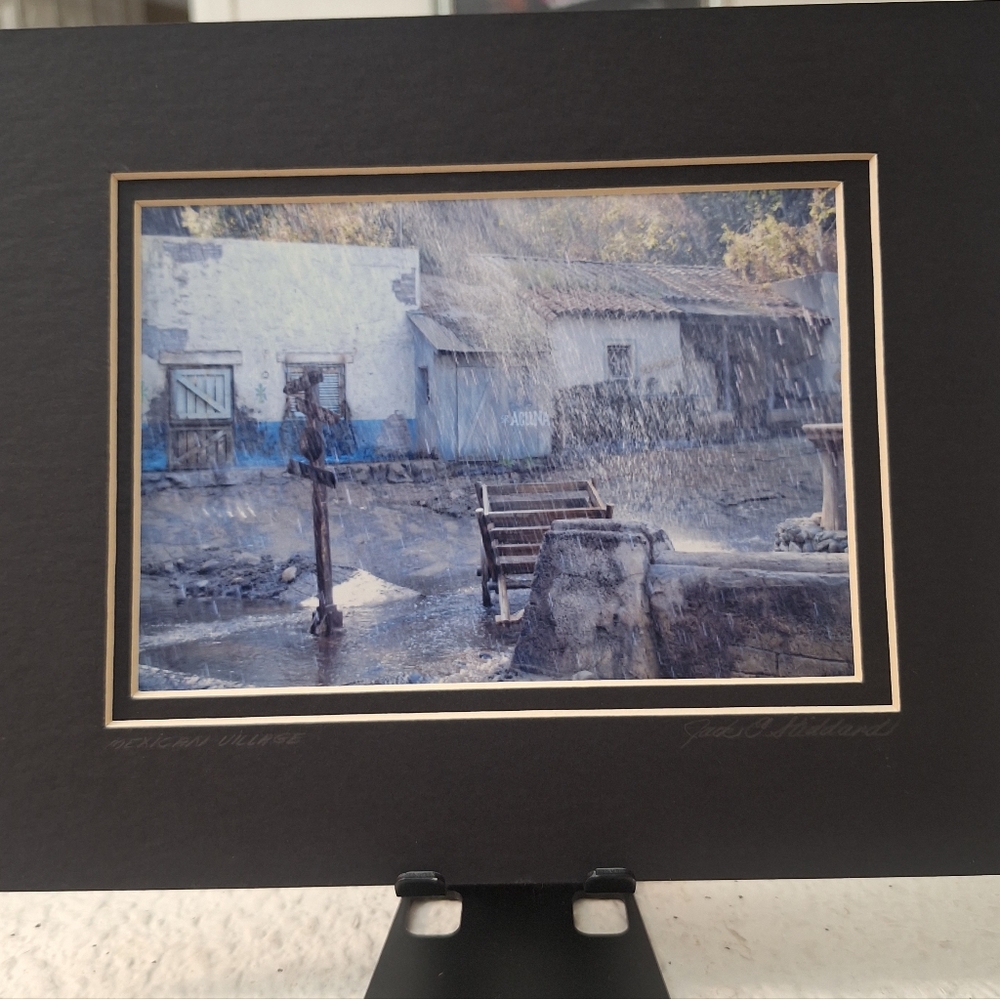 NWT - Local Village Under The Rain Art Photo By Jack E. Stiddard 5x7/8x10Blk Mat